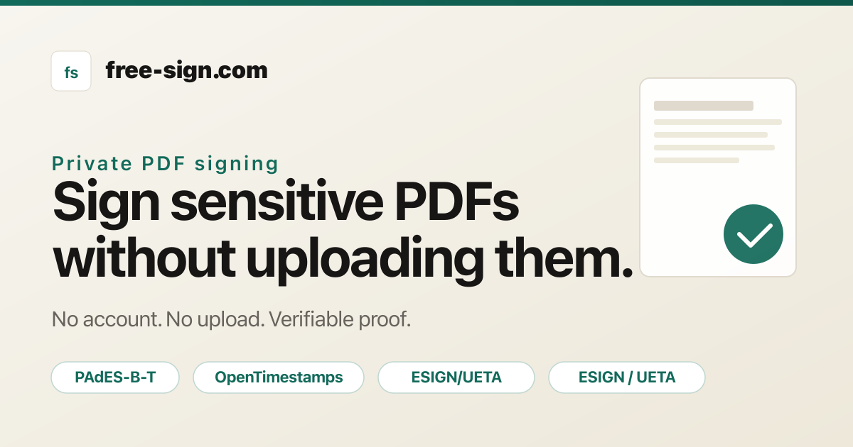 Read Free Sign FreeSign — sign PDFs without uploading. Free e-signature in your browser.